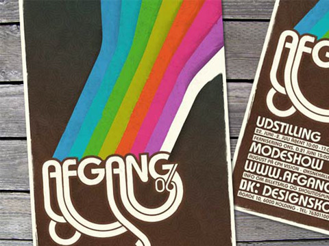 folio-afgang06-01 The poster. Each color represents a line of work. From left: Industrial Design, Interactive Media, Graphic Design, Illustration, Ceramics, Fashion, Textile and the white color is basic info about the school and credits.